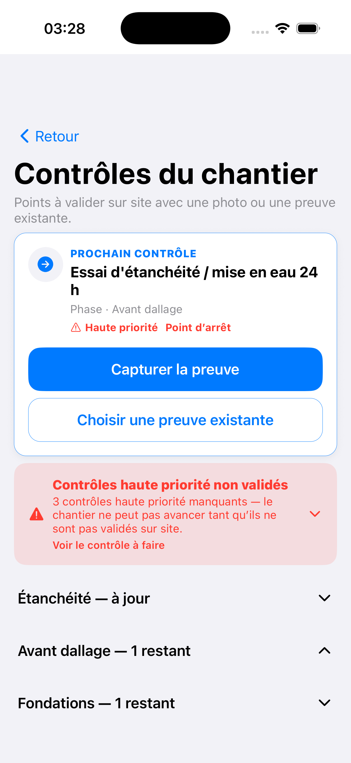 Contrôles chantier Terrops — liste des contrôles critiques